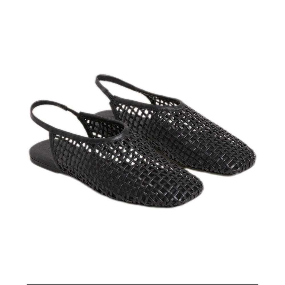 ZARA HOME 100% LEATHER BRAIDED LEATHER SLINGBACK BALLET FLATS SHOES BLACK SIZE 9